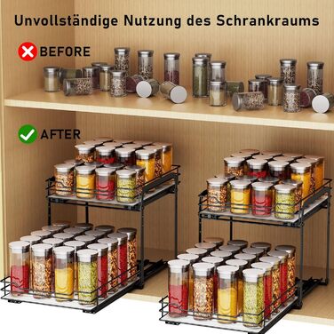 Pull-out Spice Rack, Cabinet Organizer for Kitchen, 2-Tier Spice Storage, Upper and lower baskets can be pulled out independently, Height adjustable for most kitchen cabinets