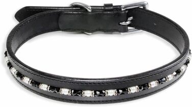 Нашийник для собак Monkimau з натуральної шкіри, чорний, з кристалами, регульований (S: 20 мм x 45 см)