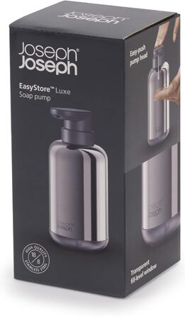 Joseph Joseph EasyStore - Luxury Stainless Steel Soap Dispenser with Level Indicator, Easy-to-Press Pump Head, Non-Slip Base, Refillable