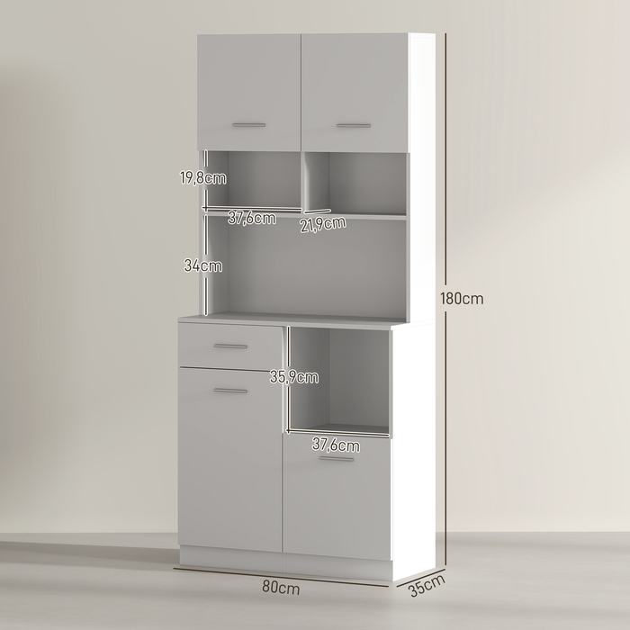 Шкаф для кухні HOMCOM, буфет з висувною шухлядою, двері з м'яким закриванням, 80 x 35 x 180 см, білий