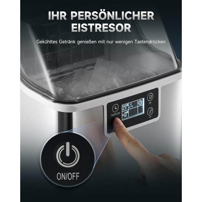 Льодогенератор Wilprep для дому та бізнесу: 22 кг/24 год, самоочищення, LCD-дисплей, нержавіюча сталь