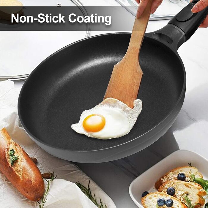 Сковорода 28 см з індукційним покриттям, знімний ручка, універсальна сковорода без BPA, алюмінієвий лиття, чорна (діаметр 24 см)