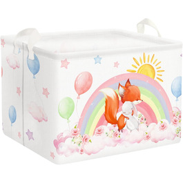 Дитячий кошик Clastyle 36L з ручками, прямокутний, рожевий, для іграшок та одягу, з малюнком лисички та кролика, органайзер для дитячої кімнати та ванної