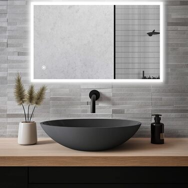 Дзеркало для ванної кімнати з підсвічуванням 70x50 см | LED дзеркало | IP54 вологостійке | Сенсорне управління | Настінне дзеркало | Горизонтальна/Вертикальна установка 6500K холодне біле світло