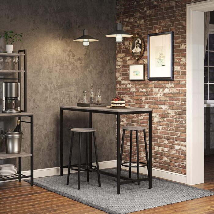 HOOBRO 2-Piece Bar Stool Set with Footrest - Industrial Style Metal Bar Stools for Kitchen, Restaurant, Bar - Vintage Brown & Black