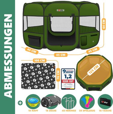 LOVPET® Foldable Pet Playpen - Indoor/Outdoor Dog & Cat Enclosure with Bowl & Fleece Blanket - Oxford Fabric Pop-Up System