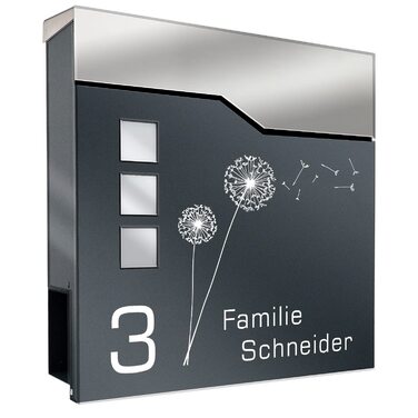 Поштовий ящик антрацит RAL 7016 Svenja з написом та газетницею - сталевий порошково-пофарбований, з 3 вікнами огляду