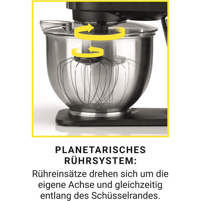 N8WERK Kitchen Machine in the Midnight Edition | Whisk, dough hook, and beaters | Splash guard with filling opening | 5 L stainless steel bowl | 6 speed settings | 1200 watts | digital display