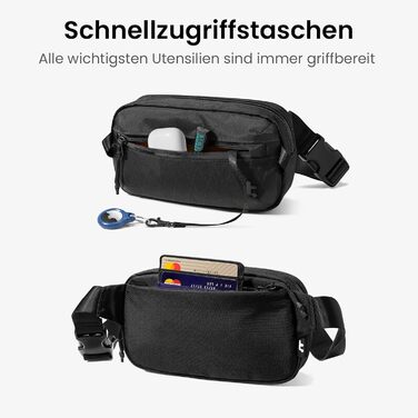 tomtoc X-Pac нагрудна сумка для чоловіків та жінок, 1,5 л, чорна. RFID захист, для подорожей, повсякденного використання