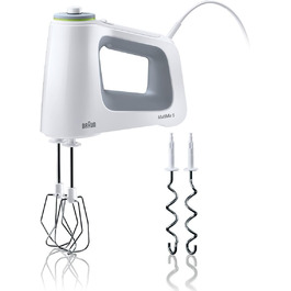 Міксер ручний Braun MultiMix 5 HM 5000, 700 Вт, білий, з віночком і гачками для тіста, плавне регулювання швидкості