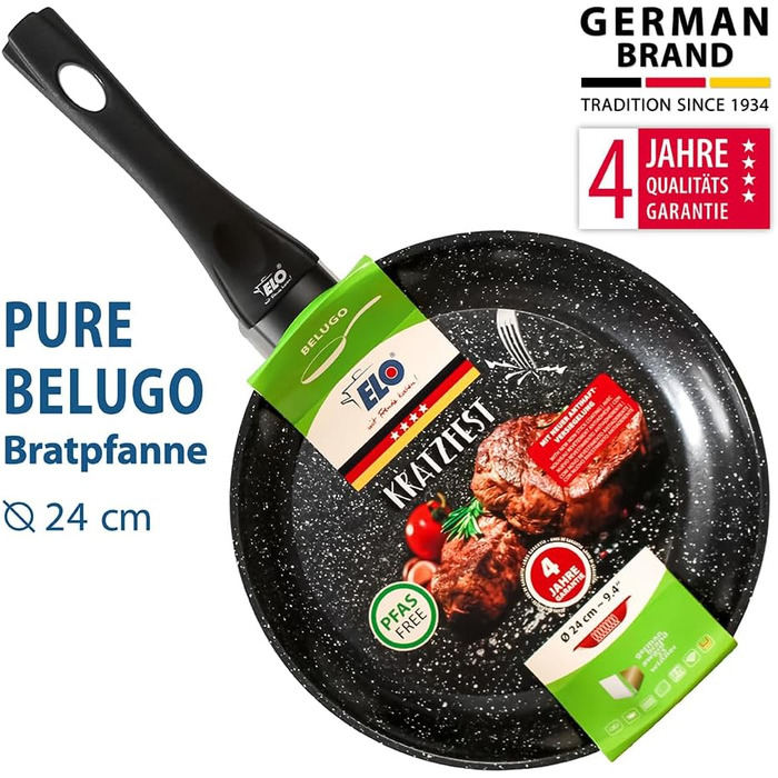 Сковорода ELO Belugo з кованого алюмінію – антипригарна сковорода з покриттям ELODUR® Select (без PFAS) – для індукційних плит, чорна (24 см)
