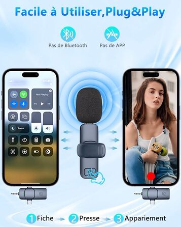 Бездротовий мікрофон Lavalier Mini для телефону/iPhone/Android/ПК/iPad, USB-C, 4-в-1, для відео, стрімінгу, YouTube, TikTok, блогу, подкасту, блакитний
