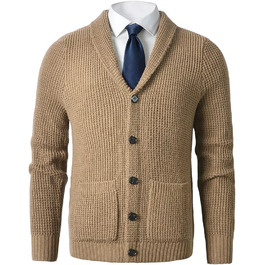 Чоловічий в'язаний кардиган з коміром-шарфом, візерунок 