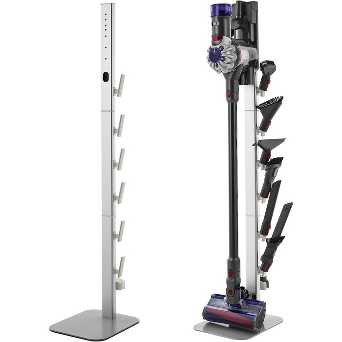Стійка для пилососа VEVOR 126 см, сумісна з Dyson G5, V15, V12, V11, V10, V8, V7, V6 серії, з аксесуарами, підлогова стійка, кріплення з 6 гачками та антиковзними накладками, сріблястий колір