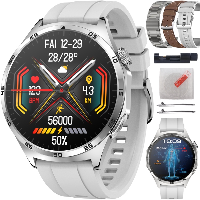 Смарт-годинник Bartomtime Kardiowatch Mtech3 з функціями ЕКГ та вимірювання глюкози, сріблястий