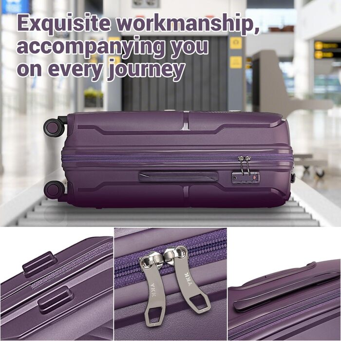 Набір валіз British Traveller Hartschalenkoffer Set: жорсткий корпус, TSA-замок, 8 коліщаток, 100% PP, ручна поклажа (фіолетовий, M)