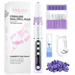 Електрична фрезер для нігтів Saviland 40000 об/хв, 12 в 1, професійний набір для манікюру та педикюру, USB, портативна, фіолетова
