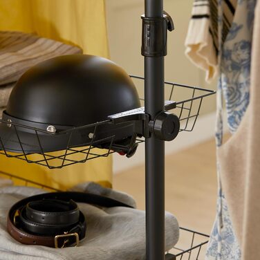 SoBuy KLS04-SCH Telescopic Rod Clothes Rack with 5 Clothes Rails and 2 Baskets Telescopic Wardrobe System Adjustable Shelving System B (209-311) x (200-285) cm