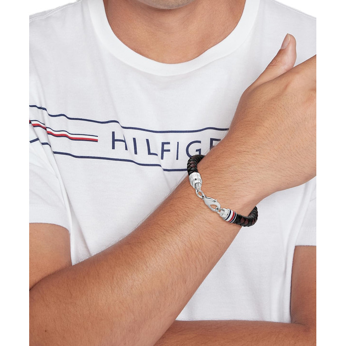 Браслет шкіряний чоловічий Tommy Hilfiger, коричнево-чорний, з нержавіючої сталі