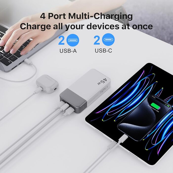 Power Bank NOBIS 20000mAh 45W з USB-C та USB-A, Цифровий дисплей, Білий