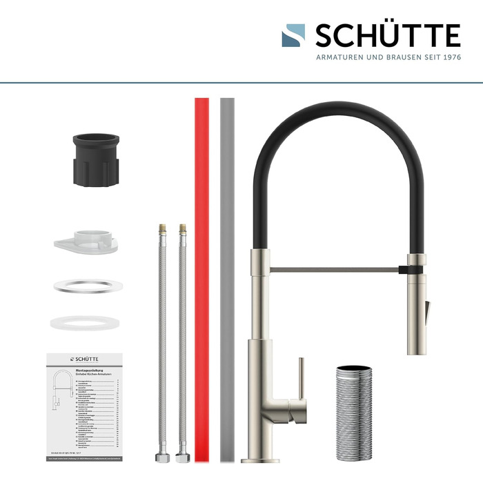 Кран кухонний Schütte Stilo з висувною лійкою, поворотний на 360°, однорегуляторний, хром/чорний (DESIGN)