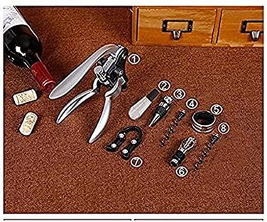 Cooko Korkenzieher, Manual Wine Opener Kit with Aerator and Pourer, Zinc Alloy Handle Corkscrew, Deluxe Wine Opener Accessories with 8 Pieces, Elegant Design Set with Dark Cherry Wood Box