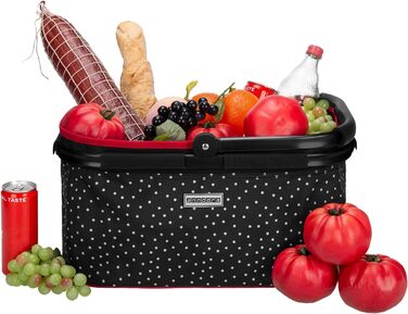 Кошик для покупок Anndora SNÖVIT 22 літри - чорний у білий горошок