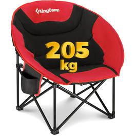 Крісло для кемпінгу KingCamp Moonchair XXL: зручне, з підлокітником, витримує до 205 кг, для відпочинку на природі, саду, риболовлі та балкону (червоний)