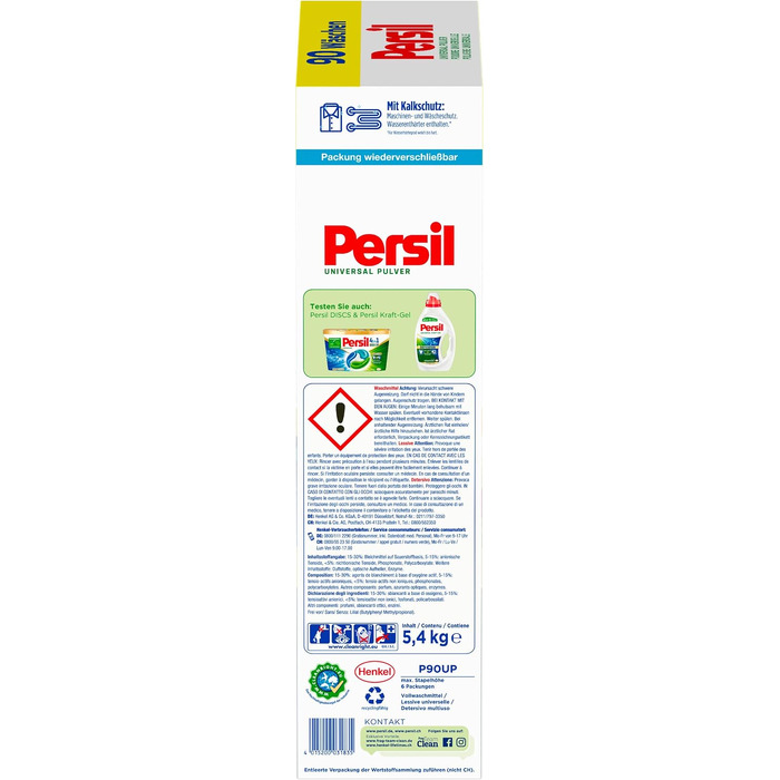 Пральний порошок Persil Universal Tiefenrein для пральних машин, універсальний засіб для глибокого очищення та гігієнічної свіжості, 90 прань