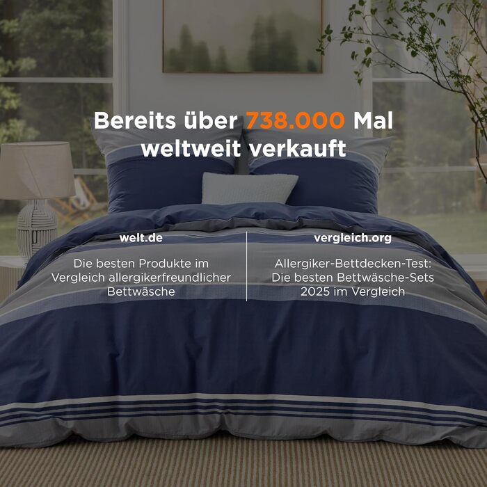 Комплект постільної білизни BEDSURE 200x200 см, 3 предмети, бавовна, двосторонній підігрудок з рослинним принтом та 2 наволочки 80x80 см, сертифікація OEKO-TEX, колір джинсовий синій