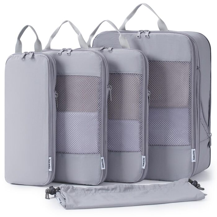 Narwey Набір з 5 органайзерів для валізи, компресійні кубики для подорожей, сірий