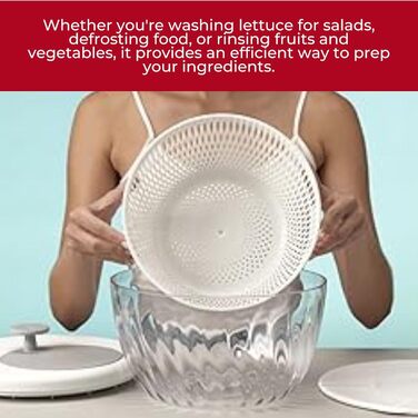Сушарка для салату Guzzini SPIN&STORE з кришкою, олива, 26×19 см, 4000 мл, біла, Kitchen Active Design