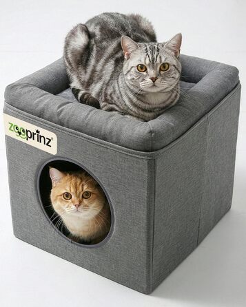 Кігтеточка-будиночок для котів Zooprinz Katzenhöhle – затишна печера для котів, тепле котяче ліжко бежевого кольору з подушкою, будиночок для котів Indoor як місце для відпочинку та схованку (46 × 41,5 × 60 см)