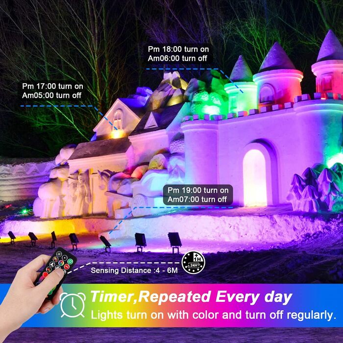 RGB LED Spotlight Outdoor 40W Floodlight with Remote Control, 120 Colors 5 Modes Color Changing Floodlight LED Indoor, 4000LM Cold White IP66 Waterproof Outdoor Spotlight for Garden, Backyard, Garage, Hallway - 2/Set