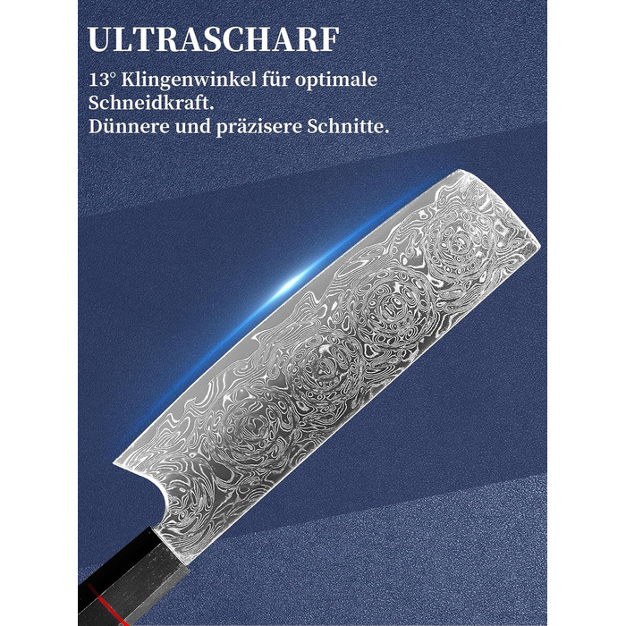 Японський ніж шеф-кухаря Plys Damast: професійний кухонний ніж з чорним дерев'яним руків'ям (Nakiri)
