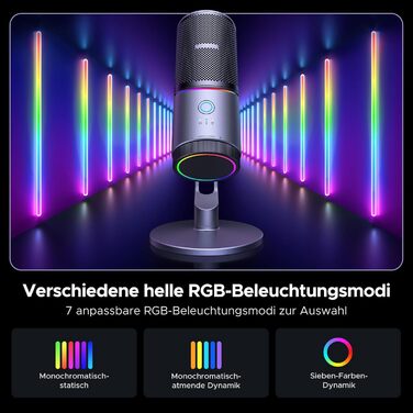 Мікрофон UGREEN для геймінгу та стрімінгу з RGB підсвічуванням USB, 24bit/96kHz, для ПК, PS5/PS4, запису, ноутбука