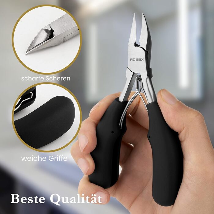 Набір для догляду за нігтями ROBBX® Profi: кусачки для товстих нігтів, зручна ручка, шкіряний етикет, ножиці для нігтів