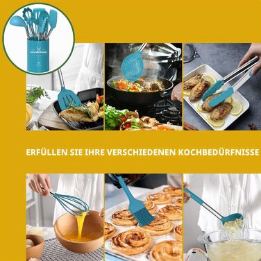 Набір кухонного приладдя Umite Chef, 15 предметів, силікон, жаростійкий, антипригарний, без BPA, нержавіюча сталь, блакитний