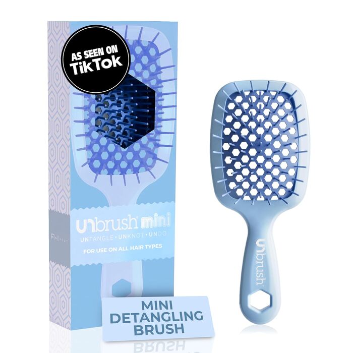 Розпушувач для волосся FHI Heat UNbrush Mini – безболісне розчісування для всіх типів волосся, сухих та мокрих. Довговісні дуофлекс-щітинки, антистатичні, легка ручка, вентильована насадка, блакитний колір