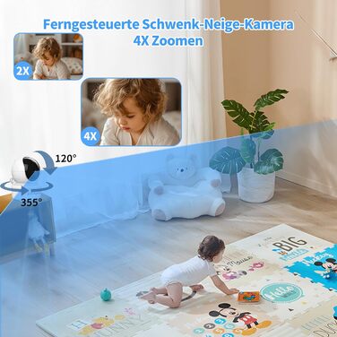 Дитячий відеоняня Babystar з камерою, 5 дюймів, 720P HD, без Wi-Fi, акумулятор 4000 mAh, Vox-функція, датчик температури, нічне бачення, 2-сторонній аудіо