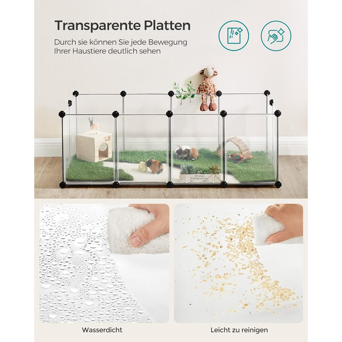 Клітка для гризунів SONGMICS Freigehege з піддоном, 143 x 73 x 46 см, біла. Підходить для кроликів, хом'яків, їжаків. LPC02W