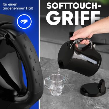 Електричний чайник Clatronic WK 3819 чорного кольору, 1.7 л, з автоматичним та ручним вимкненням, знімний фільтр від накипу, 2200 Вт