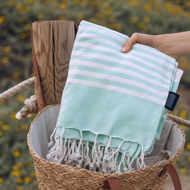 Пляжна ковдра XXL MOMOMUS Фута 210x240 см (Бірюзова) - велика, легка, компактна, в бохо стилі, для пікніка та кемпінгу