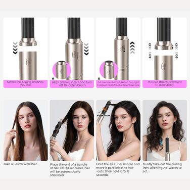 Фен-щітка 6 в 1 Airstyler: стайлер для волосся, локони, випрямлення, термощітка, чорний, з насадкою-дифузором