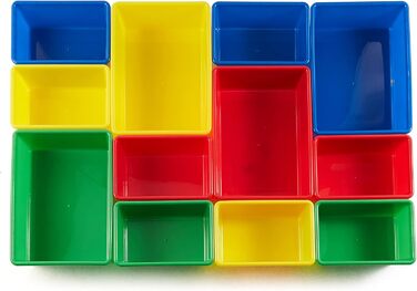Органайзер для іграшок Amazon Basics, 12 пластикових контейнерів, натуральне дерево з кольоровими ящиками, 27.7x85.3x79 см