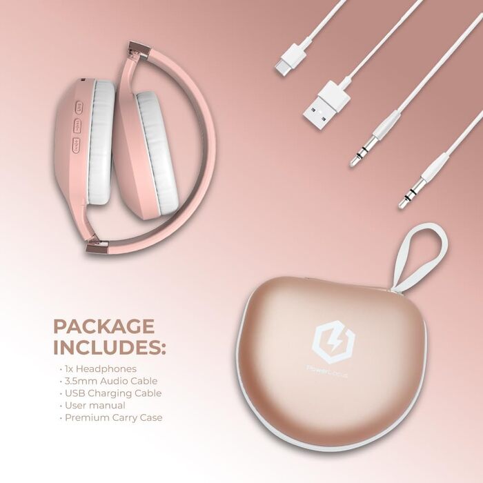 Навушники PowerLocus Bluetooth Over-Ear, бездротові, складні, з мікрофоном, Hi-Fi, глибокий бас, для телефону, планшета, ПК (Rose Gold Deep)