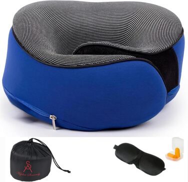 Подушка для шиї у літак, Memory Foam, доросла, регульована, компактна, ергономічна, сіра (блакитна)