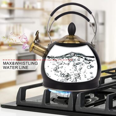 Вінтажний чайник-свисток 2.6L, чорний: чайник для води, чайник для чаю