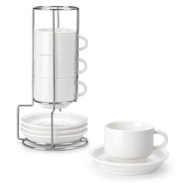 Набір чашок еспресо MALACASA 4 шт., 75 мл, з підставками та стійкою, 240 мл, біле порцелянове, для еспресо, Regular