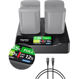 Зарядний пристрій для акумулятора Sony NP-FZ100 Toprig BC02 з USB-C PD 60W, LCD дисплеєм та моніторингом заряду